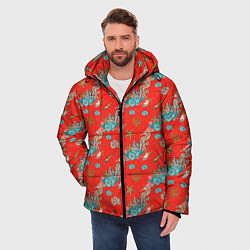 Куртка зимняя мужская Морские коньки паттерн, цвет: 3D-красный — фото 2