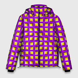 Куртка зимняя мужская Фиолетовый Фон с Желтыми Квадратами Иллюзия Движен, цвет: 3D-черный
