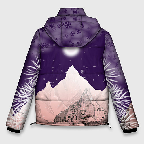 Мужская зимняя куртка Зимнее лунное небо в горах со снегопадом / 3D-Черный – фото 2