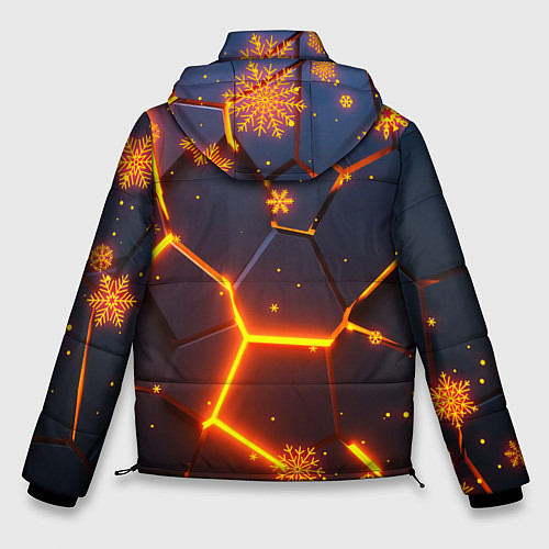 Мужская зимняя куртка НОВОГОДНИЕ ОГНЕННЫЕ 3D ПЛИТЫ FIRE NEON HEXAGON / 3D-Светло-серый – фото 2
