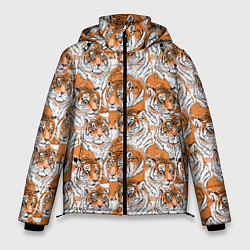 Куртка зимняя мужская Тигры рисованный стиль, цвет: 3D-черный