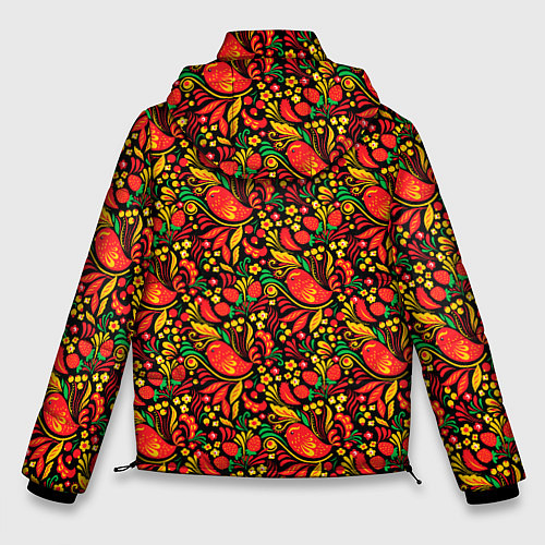 Мужская зимняя куртка Желтые и красные цветы, птицы и ягоды хохлома / 3D-Черный – фото 2