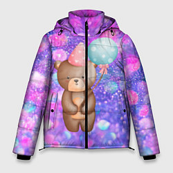 Куртка зимняя мужская День Рождения - Медвежонок с шариками, цвет: 3D-черный