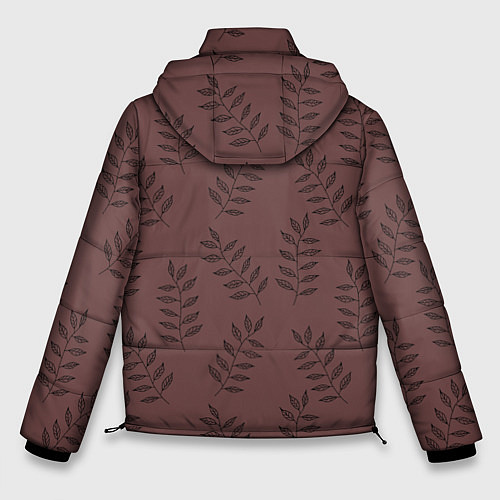 Мужская зимняя куртка Веточки с черными листьями на коричневом фоне / 3D-Черный – фото 2