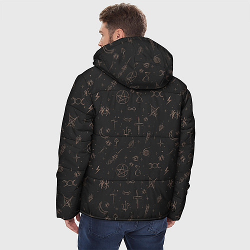 Мужская зимняя куртка Паттерн пентаграмма черный / 3D-Светло-серый – фото 4