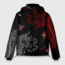 Куртка зимняя мужская Китайский дракон Красно - Белый, цвет: 3D-светло-серый