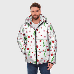 Куртка зимняя мужская Тюльпаны, бабочки, сердечки, цвет: 3D-красный — фото 2