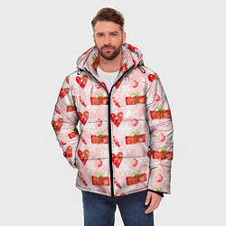 Куртка зимняя мужская Подарки и сердечки, цвет: 3D-красный — фото 2