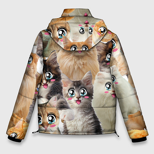 Мужская зимняя куртка Много кошек с большими анимэ глазами / 3D-Светло-серый – фото 2
