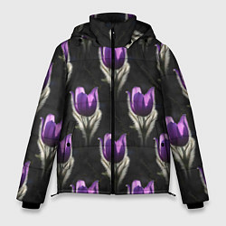 Куртка зимняя мужская Фиолетовые цветы - паттерн, цвет: 3D-светло-серый