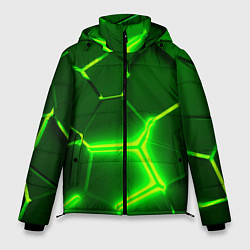 Мужская зимняя куртка 3D ПЛИТЫ НЕОН NEON GREEN HEXAGON РАЗЛОМ