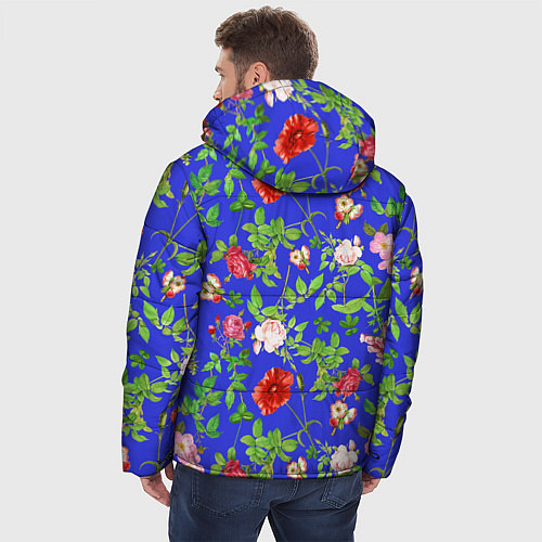 Мужская зимняя куртка Цветочки - синий фон - паттерн / 3D-Светло-серый – фото 4