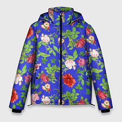 Куртка зимняя мужская Цветочки - синий фон - паттерн, цвет: 3D-светло-серый