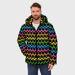Куртка зимняя мужская Разноцветные волнистые линии, цвет: 3D-черный — фото 2