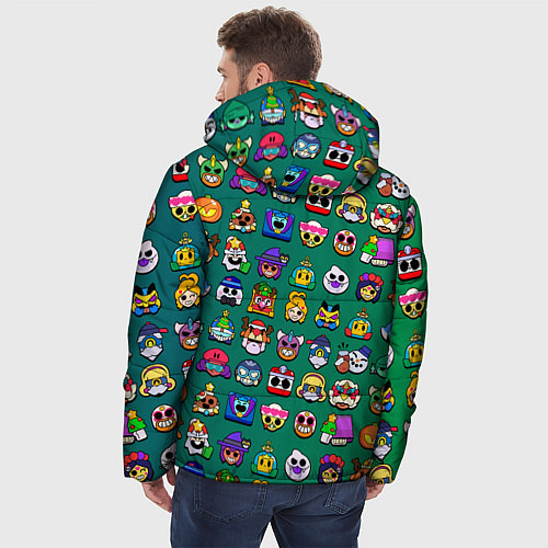 Мужская зимняя куртка Значки на скины Бравл Старс Brawl Зеленый градиент / 3D-Светло-серый – фото 4