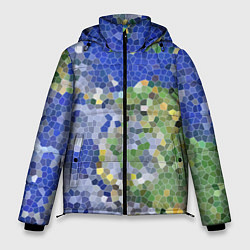 Куртка зимняя мужская Планета Земля - пиксельный рисунок, цвет: 3D-черный