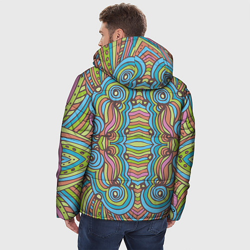 Мужская зимняя куртка Абстрактный разноцветный узор Линии, волны, полосы / 3D-Светло-серый – фото 4