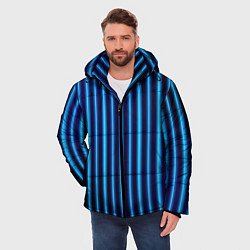 Куртка зимняя мужская Неоновый свет Голубые и синие вертикальные полосы, цвет: 3D-светло-серый — фото 2