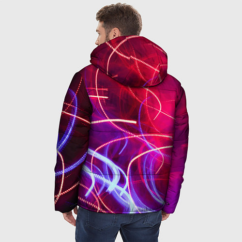 Мужская зимняя куртка Неоновые огни Абстракция / 3D-Светло-серый – фото 4