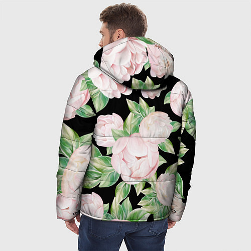 Мужская зимняя куртка Цветы Нарисованные Пионы / 3D-Светло-серый – фото 4