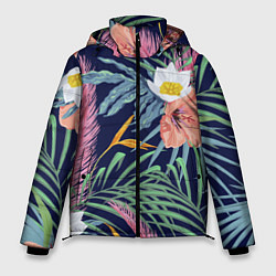 Куртка зимняя мужская Цветы Гибискусы, цвет: 3D-черный