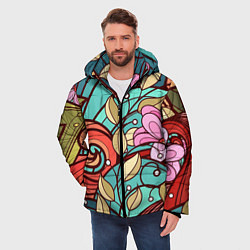 Куртка зимняя мужская Цветочный принт - арт, цвет: 3D-черный — фото 2