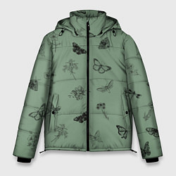 Куртка зимняя мужская Цветочки и бабочки на зеленом фоне, цвет: 3D-красный