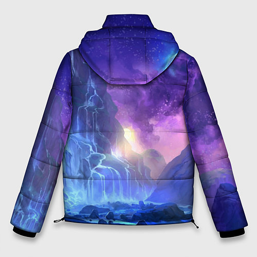 Мужская зимняя куртка Фантастический пейзаж Водопад Неон / 3D-Черный – фото 2