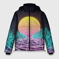 Куртка зимняя мужская Vaporwave Закат солнца в горах Neon, цвет: 3D-черный