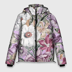 Куртка зимняя мужская Цветы Фиолетовый Клематис, цвет: 3D-светло-серый