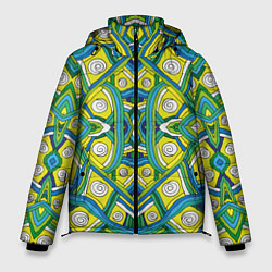 Куртка зимняя мужская Абстракция Разноцветный калейдоскоп, черные линии, цвет: 3D-светло-серый