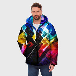 Куртка зимняя мужская Неоновая молния Абстракция Neon Lightning Abstract, цвет: 3D-красный — фото 2