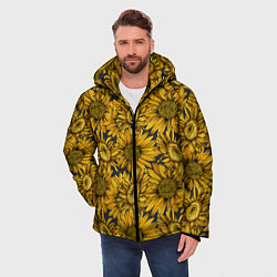 Куртка зимняя мужская Цветы Подсолнечники, цвет: 3D-светло-серый — фото 2