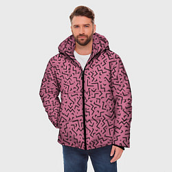 Куртка зимняя мужская Минималистический паттерн на розовом фоне, цвет: 3D-черный — фото 2