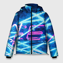Куртка зимняя мужская Неоновые лучи и буквы - Голубой, цвет: 3D-черный