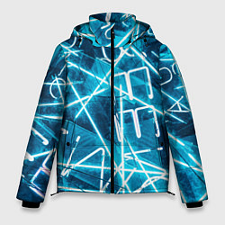 Куртка зимняя мужская Неоновые лучи и неоновые надписи - Голубой, цвет: 3D-светло-серый