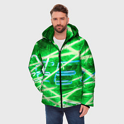 Куртка зимняя мужская Неоновые лучи и буквы - Зелёный, цвет: 3D-красный — фото 2