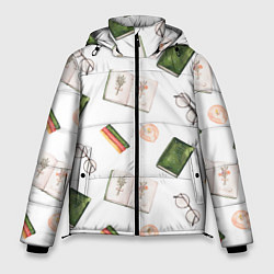 Куртка зимняя мужская Узор Очки, Книги, Свечи, цвет: 3D-светло-серый