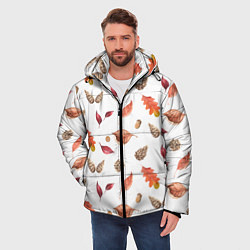 Куртка зимняя мужская Узор Листья, Шишки, Жёлуди, цвет: 3D-светло-серый — фото 2