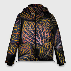 Куртка зимняя мужская Неоновые листья цветов - Оранжевый, цвет: 3D-черный