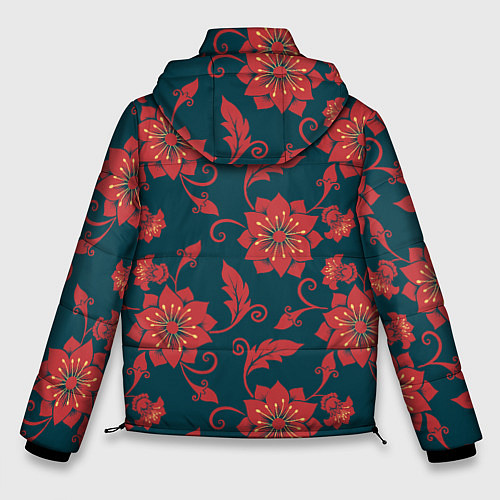 Мужская зимняя куртка Red flowers texture / 3D-Черный – фото 2