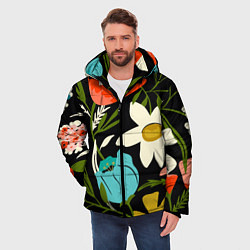 Куртка зимняя мужская Яркие цветы на фоне тёмной летней ночи, цвет: 3D-светло-серый — фото 2