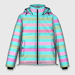 Куртка зимняя мужская Pink turquoise stripes horizontal Полосатый узор, цвет: 3D-черный