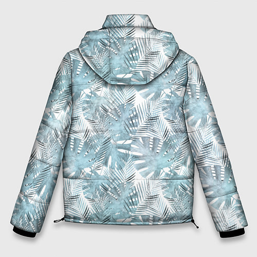 Мужская зимняя куртка Голубые листья пальмы на белом / 3D-Красный – фото 2