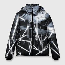 Куртка зимняя мужская Абстрактное множество фонарей во тьме - Белый, цвет: 3D-черный