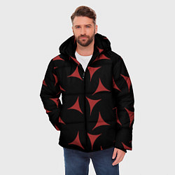 Куртка зимняя мужская Red Stars - Красные треугольные объекты в чёрном п, цвет: 3D-красный — фото 2