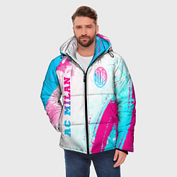 Куртка зимняя мужская AC Milan neon gradient style: символ и надпись вер, цвет: 3D-черный — фото 2