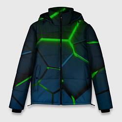 Куртка зимняя мужская Разлом зеленых неоновых плит - геометрия, цвет: 3D-красный