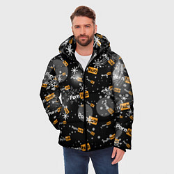 Куртка зимняя мужская Надписи Porn Hub - снежинки, цвет: 3D-черный — фото 2
