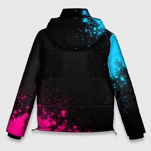 Мужская зимняя куртка Free Fire - neon gradient: символ и надпись вертик / 3D-Черный – фото 2